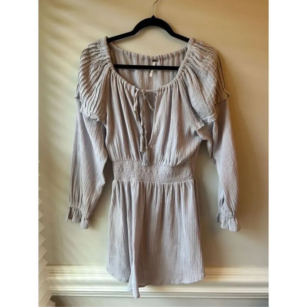 EUC Free People tunic dress gauzy 100% cotton size S smocked boho